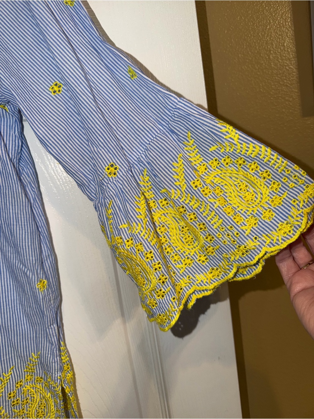 Ruby Rd. Light Blue Blouse with Yellow Embroidery. EUC - Picture 5 of 6